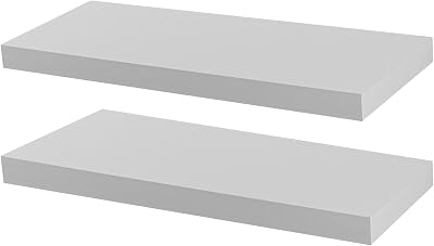 Harbour Housewares 60cm White Floating Shelves Pair Wall Shelf Modern
