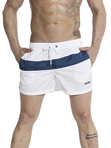 Neleus Men's Swimming Trunks Bathing Shorts with Pockets,710,White,S,Tag L