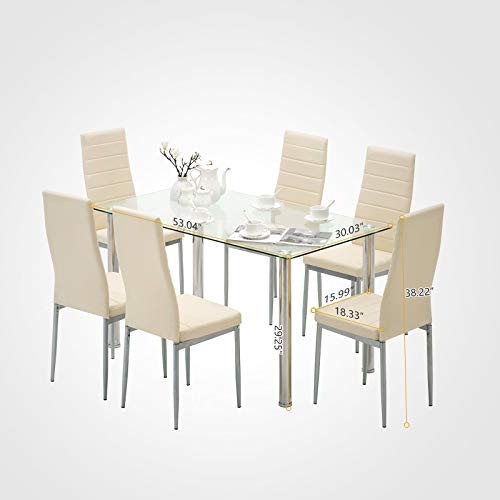 Mecor 53'' Glass Dining Table with Glass Top, Modern Leisure Kitchen