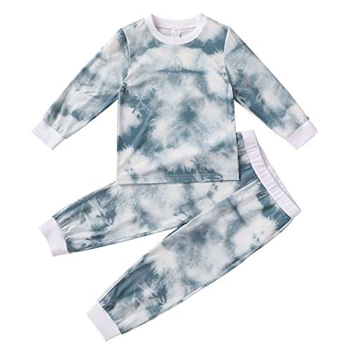 DaMohony Kids Baby Girl Tie-Dye Outfits Clothes Long Sleeve Shirt Pants Pajamas Set for 2-7 Years White