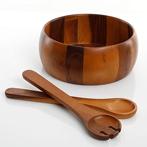 image for Le'raze Elegant Wooden Salad Bowl with Serving Fork and Spoon for Mixi
