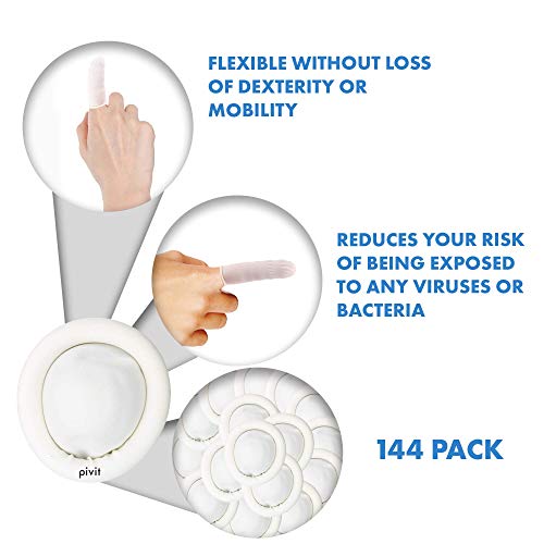 Pivit Medical Grade Disposable Finger Cots | Medium | 144 Pack | Easy Grip Finger-Tip Protection Gloves for Electronics, Painting, Cuts | Powder-Free Anti-Static Natural Rubber Latex Bandage Covers
