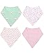 REVERSIBLE & WATERPROOF Cotton Baby Bandana Drool Bibs for Girls with Adjustable Snaps, Pack of 4, Soft Absorbent Cute Modern Premium Bib Set for Teething Drooling (Pink)