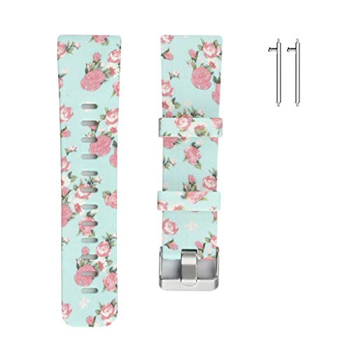 Sodoop Replacement Band Compatible for Fitbit Versa 6.0"-8.8", Women Soft Sport Silicone Floral Pattern Straps Bracelet Wristband for Fitbit Versa Smart Tracker