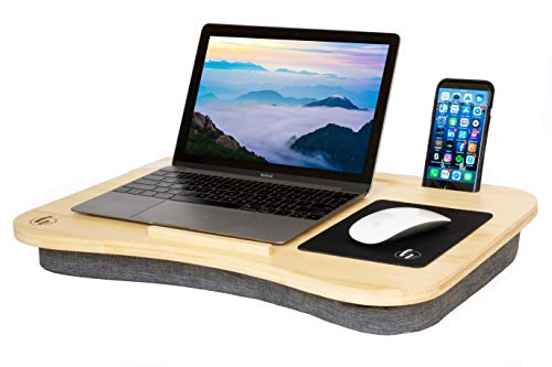 Lap Desk by Hultzzzy – Large 100% Natural Bamboo Surface – Fits up to 17 Inch Laptops – 15″ Tablets – Pen & Phone Holder – Mouse Pad Accessible – Cushion Foundation