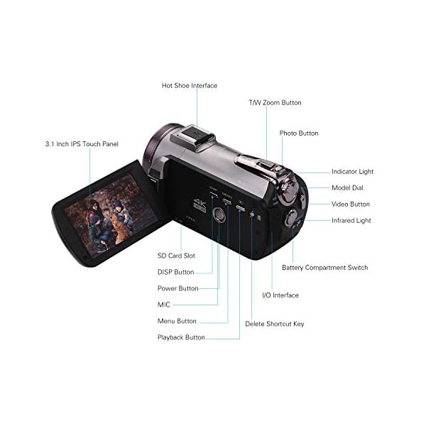 Walmeck- Tragbarer Realer 4K UHD 30FPS WiFi Digitaler Videokamera-Camcorder 3,1 Zoll IPS-Touchscreen 64-Fach Digitalzoom… – Bild 3