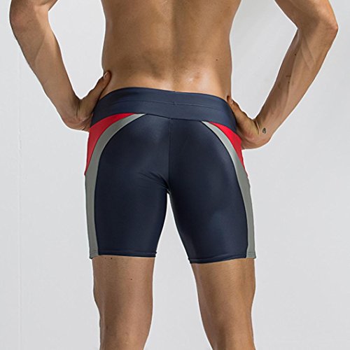Elogoog Mens Swim Trunks Beach Shorts Active Sporty Square Leg Swimsuit Surfing Swimming Boxer Brief Swimwear (L, Blue)