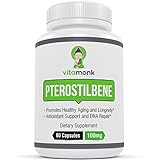 Pterostilbene 100mg Capsules by Vitamonk - AMPK Activator, Longevity and Anti Aging Antioxidant Supplement - Improved Resveratrol,60 capsules