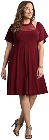 Kiyonna Women's Plus Size Elise Flutter Dress 2X Rich Garnet