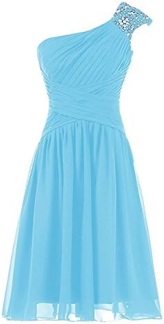 Liyuke Women's One-shoulder Chiffon Short Bridesmaid Prom Dress Sky Blue US 18W