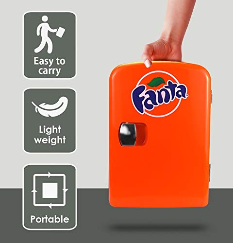 Coca-Cola Fanta FA04 4 Liter/4.2 Quarts 6 Can Portable Mini Cooler/Fridge for Food, Beverages, Orange