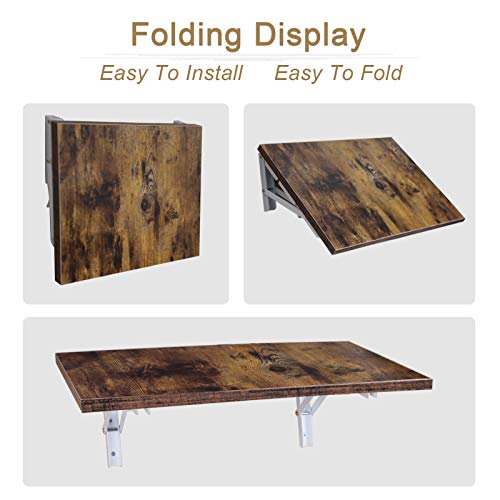 Folding Shelf Brackets-Wall Mounted - Folding Hinge Wall Mounted, Folding Brackets-Triangle Brackets for Table Work Bench, Rustic Wood Wall Shelves Set for Bedroom, Living Room, Kitchen
