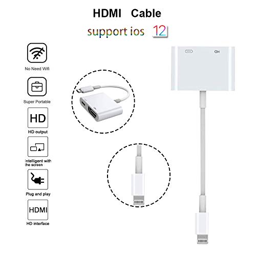 Compatible with iPhone iPad to HDMI Cable, HDMI Adapter Compatible with iPhone, Compatible with iPhone XS/XSmax/XR/X/8/7/6/plus iPad iPod to TV
