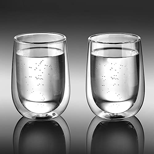 glastal 350ml*4 Glass Coffee Cups, Double Wall Transparent Glasses, Borosilicate Glass Cups for Coffee Milk Tea Latte Macchiato and More