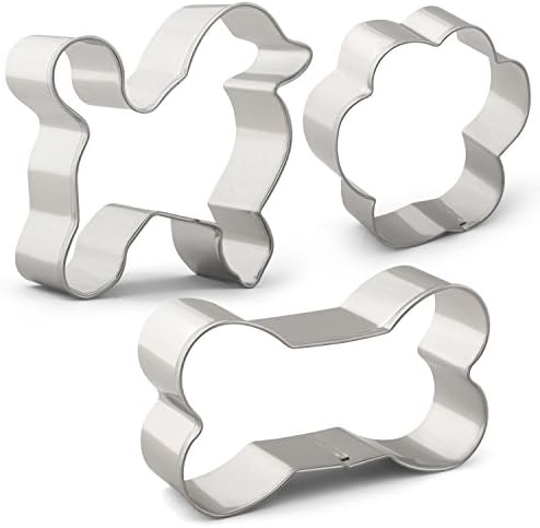 Dog Treat Cookie Cutter Set- 3 PCS - Dog, Dog Bone and Paw Print - Stainless Steel