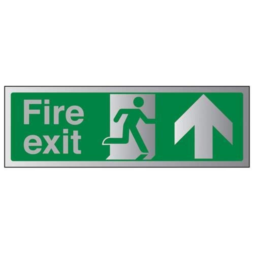 V Safety Fire Exit Arrow Up Sign - 300mm x 100mm - Self Adhesive Alu Effect
