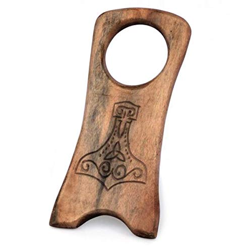 Norse Tradesman Wooden Drinking Horn Stand Engraved with Thor's Hammer