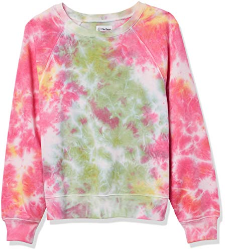 THE DROP WOMEN’S CAROLINE RAGLAN LONG SLEEVE FLEECE SWEATSHIRT SWEATER, -NEON TIE DYE, XXS