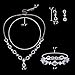 EleQueen Women's Silver-Tone Cubic Zirconia Teardrop Flower Bridal V-Necklace Sets Tennis Bracelet Dangle Earrings for Wedding Bridesmaids