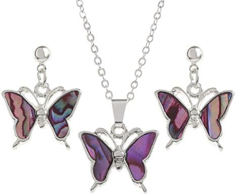 Talbot Fashions Tide Jewellery Inlaid Pink Paua Shell Butterfly Pendant & Earring Set