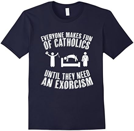 Mens Funny Catholic Exorcism Tshirt Large Navy