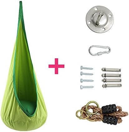 HappyPie Children Hanging Swing Seat Comes with Adjustable Length Installation Hooks Set (Green)