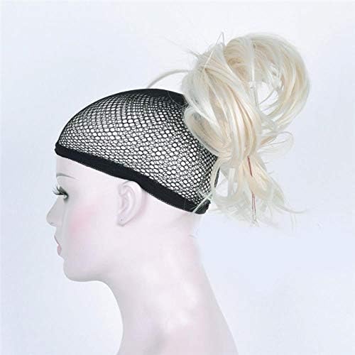 Wig ladies fashion clip-on ponytail short straight hair free curved headdress, platinum gold