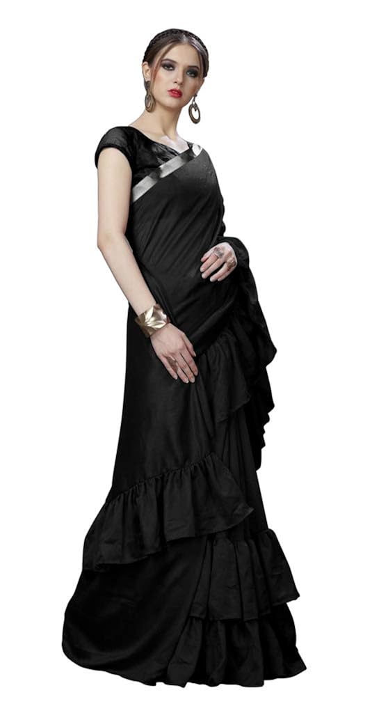 sargam fashion women's silk solid ruffle saree frill sari