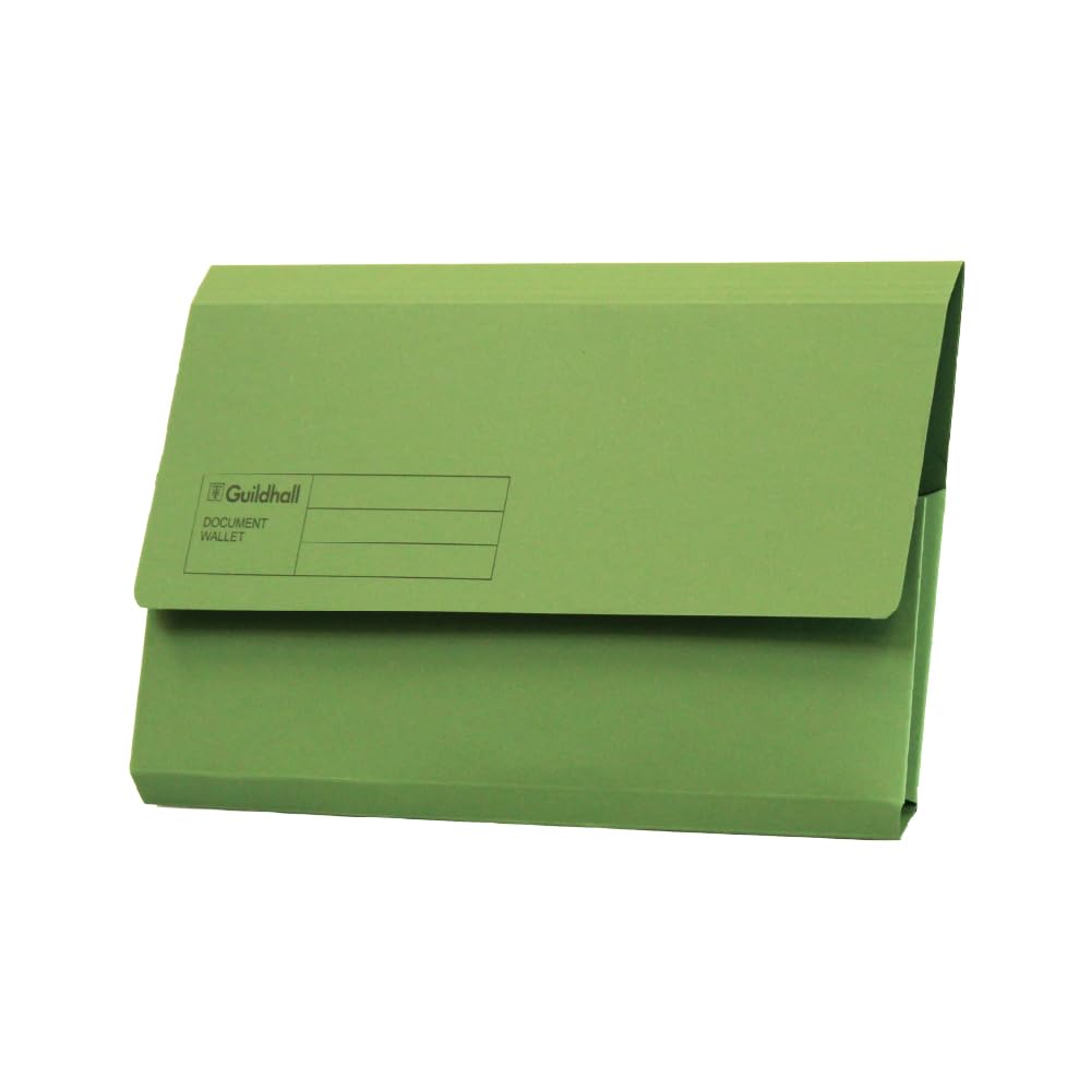 Exacompta Guildhall Document Wallets, 285gsm, Foolscap - Green, Pack of 50