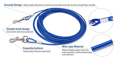 Beirui Premium Blue 16' Dog Tie-Out Cable - Heavy Duty Dogs Chain Leashes - Perfect Pets Lead for Small & Medium Size