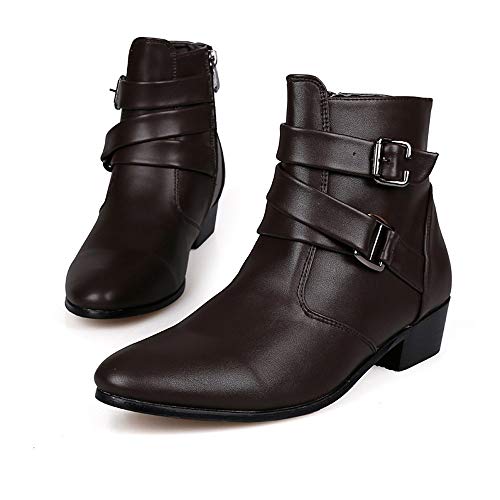 kaifongfu Ankle Boots Shoes Men PU Leader Motorcycle Ankle Shoes(Brown,46)