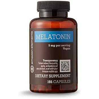 Amazon Elements Melatonin 5mg, Vegan, 195 Capsules, 6 month supply