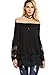 ROMWE Women's Off Shoulder Floral Lace Long Sleeve T-shirt Blouse Top