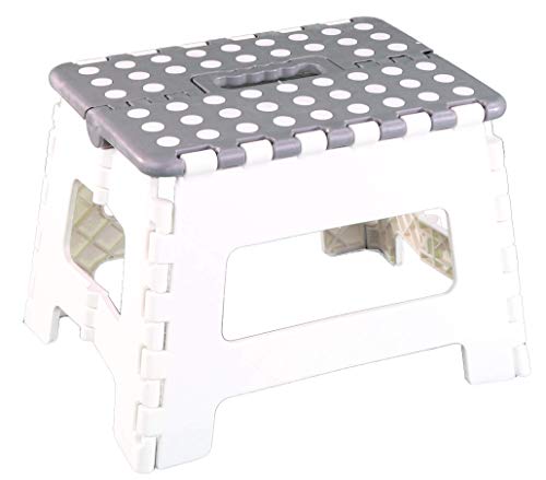 Unity 9" Non-Slip Foldable Step Stool with Carrying Handle - Supports Up To 300LBS - Easy Open - Perfect for Kitchen, Bathroom, Bedroom & More - by Unity (White Grey/White Dots)