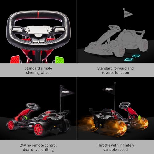Gigicloud Karts Eléctricos para Niños con Asiento Ajustable, Go Kart Eléctrico para Niños con Batería de 24 V, Función de Deriva Automática, Motores Duales de 200W y Cinturón de Seguridad, 6+ (Rojo)
