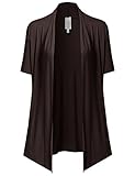 Women's Solid Jersey Knit Draped Open Front Short Sleeves Cardigan - Made in USA (S - 3XL)