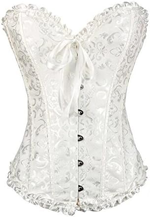 Spring fever Fashion Women Satin Bustiers Corset Wedding Dress Push Up Shapewear E White XX-Large (US Size: 10-12)