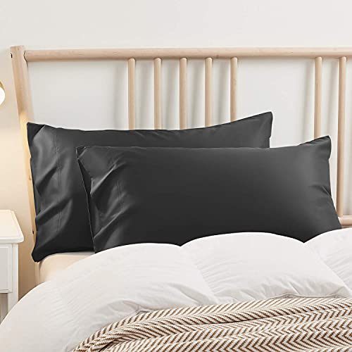 BEDELITE Bamboo King Size Pillow Cases 2 Pack, Black Cooling Pillow