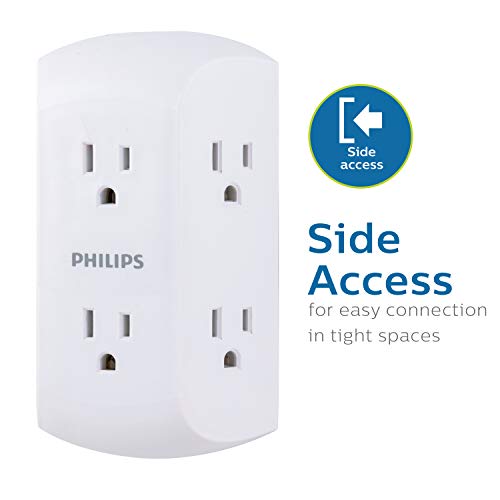Philips 6-Outlet Extender, Adapter Spaced Outlets, 3-Prong, Charging Station, Side Access, Grounded Wall Tap, Perfect… - Image 4