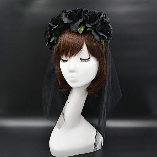 Women Girls Halloween Flower Headband with Black Veil - Image 3