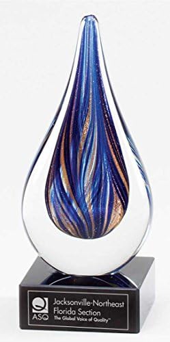 Blue Swirl Art Glass Droplet Award with Custom Engraving - Click to Customize!