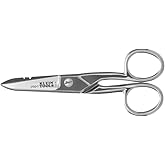 Klein Tools 2100-7 Electrician Scissors, Made in USA, Nickel-Plated Scissors with Stripping Notches, Made in USA, 5.25-Inch Snips for Datacom, Telecom, Electrical and Heavy-Duty Use