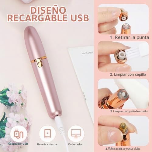 Depiladora Facial Mujer, Eléctrica Depiladora Cejas Portátil,Oro rosa — foto 7 de 8