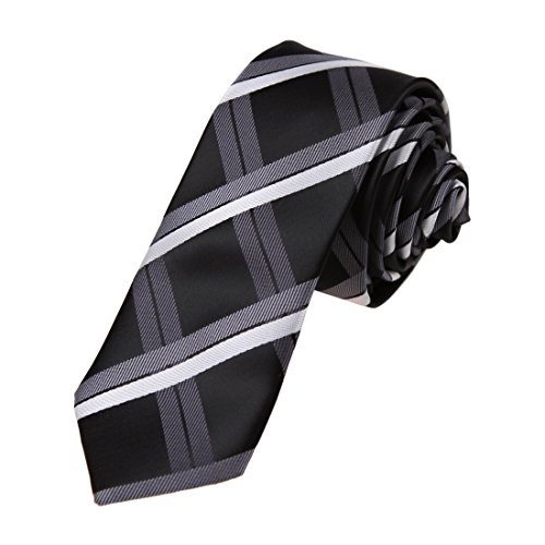 Dan Smith DAE7C16A Black Grey White Checkered Microfiber Skinny Tie Gift Idea For Holy Saturday Slim Tie