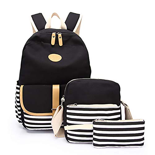 School Backpack, Aiduy Student Canvas Bookbag Lightweight Laptop Bag with Shoulder Bags and Pen Case for Teen Boys and Girls (Black) - Thumbnail 7