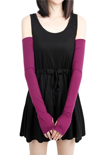 Women Stretchy Long Sleeve Fingerless Gloves (Purple)