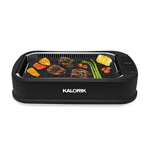 Kalorik, GR 45386 BK, Indoor Smokeless Grill with Tempered Glass Lid