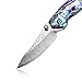 KUBEY VG-10 Damascus Etched Gentleman Folding Pocket Knife, Abalone Handle Locking Liner, 3-3/4-Inch Closed (Shell)