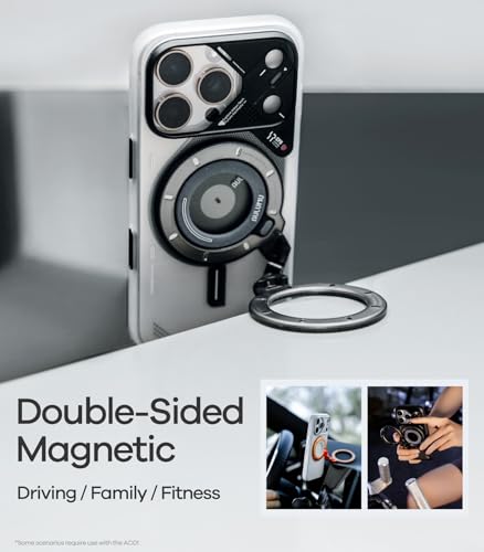 Aulumu G09 Ghost Infinite - Agarre magnético de 360° | Compatible con MagSafe | PC transparente esmerilado | Fijación magnética estable de doble cara | Incluye soporte para teléfono con anillo de