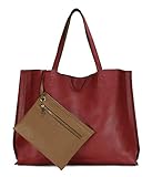 Scarleton Stylish Reversible Tote Bag H18422014 - Burgundy/Khaki